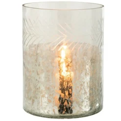 PARIS PRIX - Photophore en verre déco "craquelé" 27cm argent