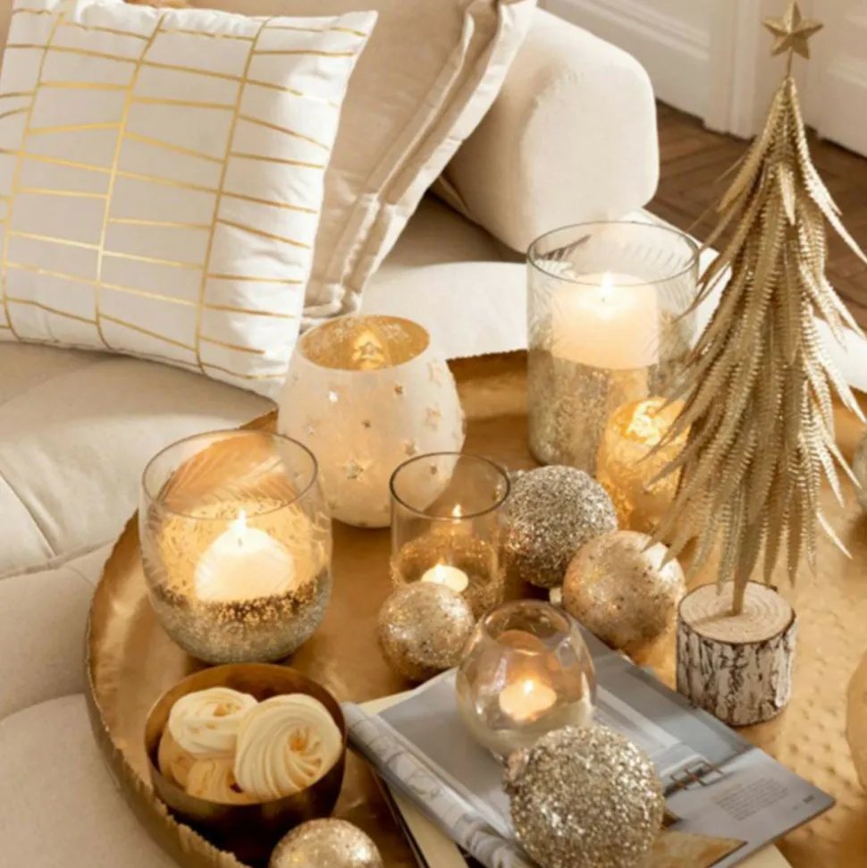 PARIS PRIX - Photophore en verre déco "craquelé" 27cm argent