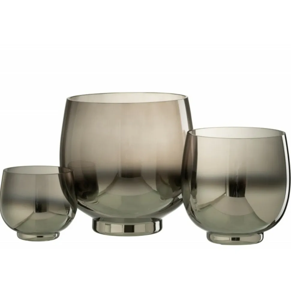 PARIS PRIX - Photophore rond déco "verre fumé" 14cm gris