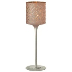 PARIS PRIX - Photophore rond sur pied "zigzag" 30cm saumon