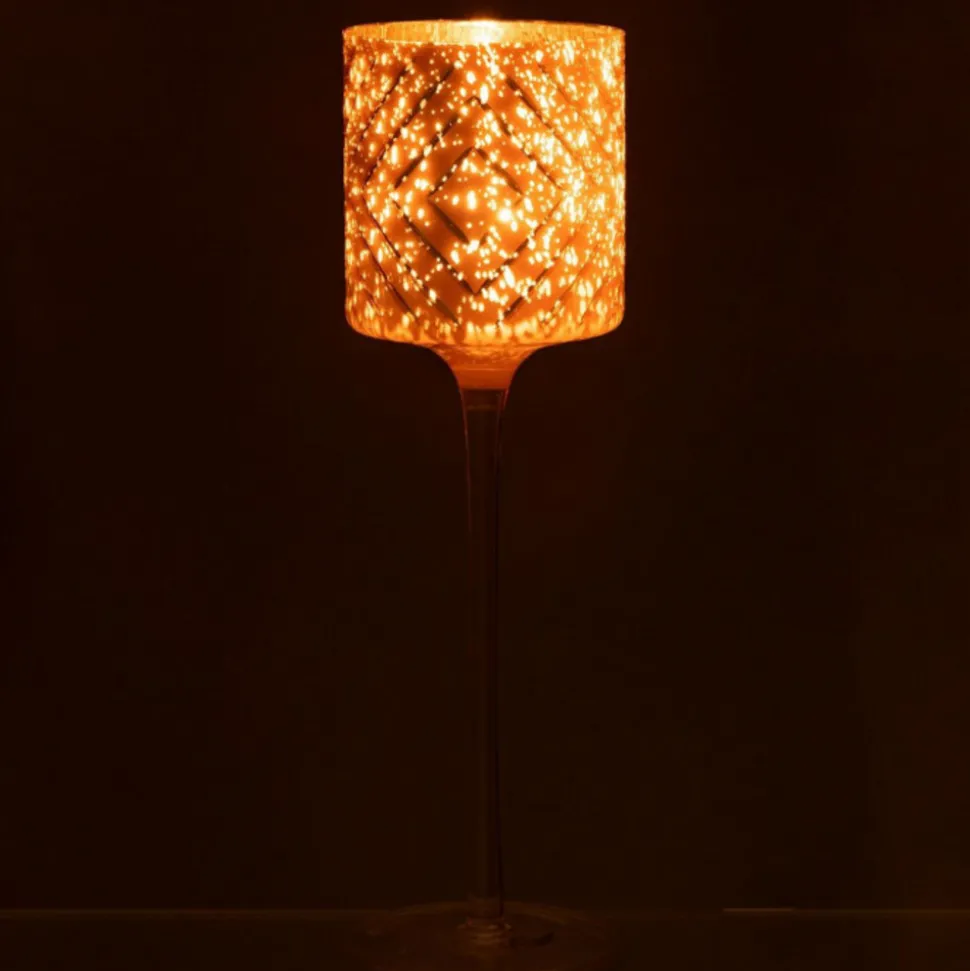 PARIS PRIX - Photophore rond sur pied "zigzag" 30cm saumon