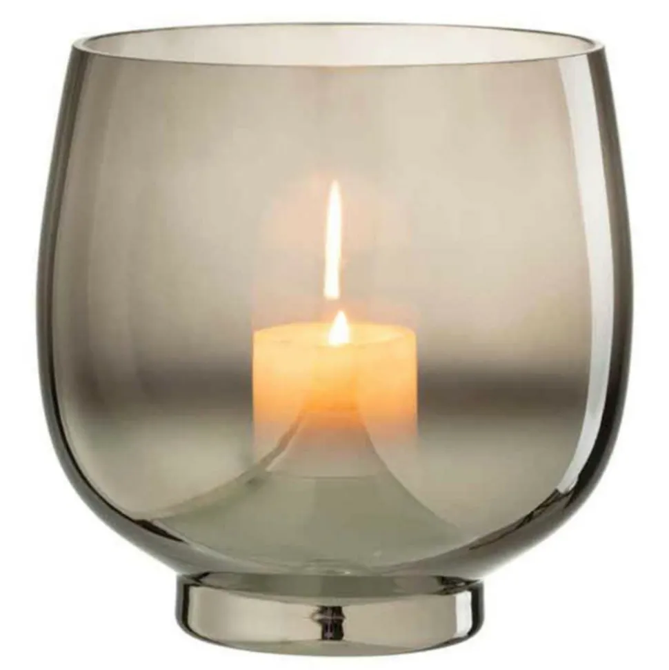 PARIS PRIX - Photophore rond déco "verre fumé" 18cm gris