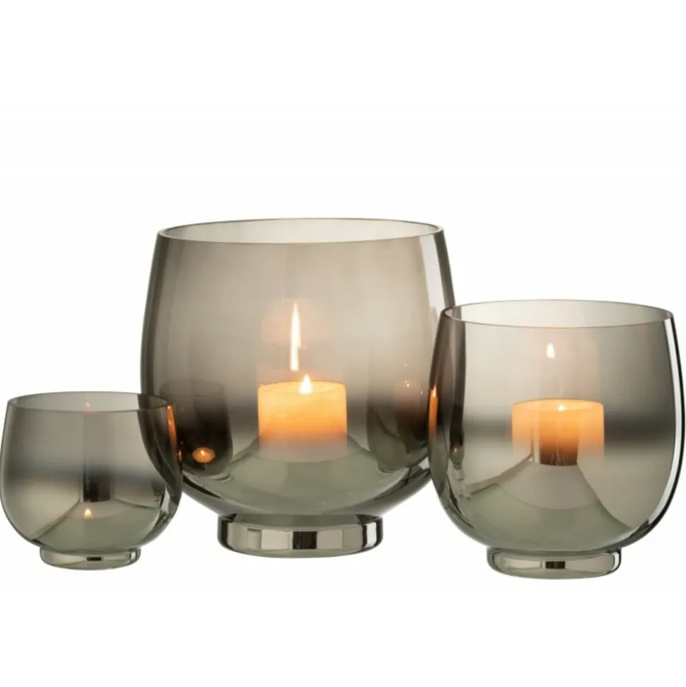 PARIS PRIX - Photophore rond déco "verre fumé" 18cm gris