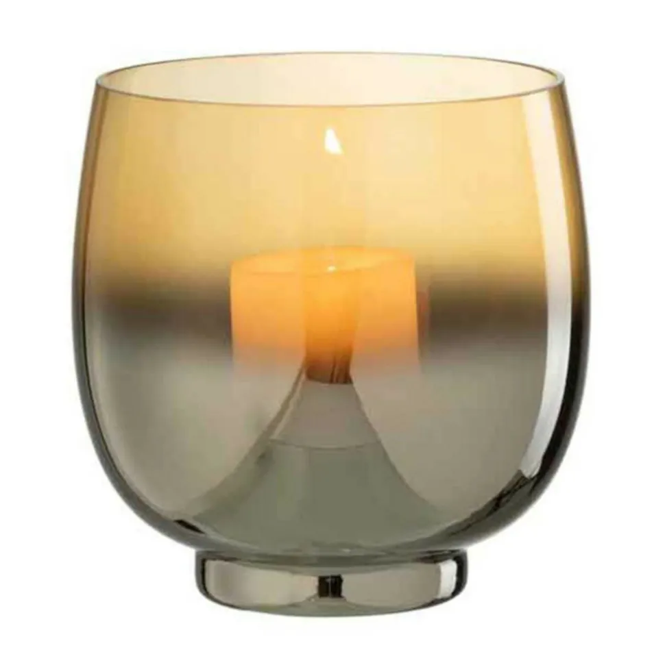 PARIS PRIX - Photophore rond déco "verre fumé" 14cm argent