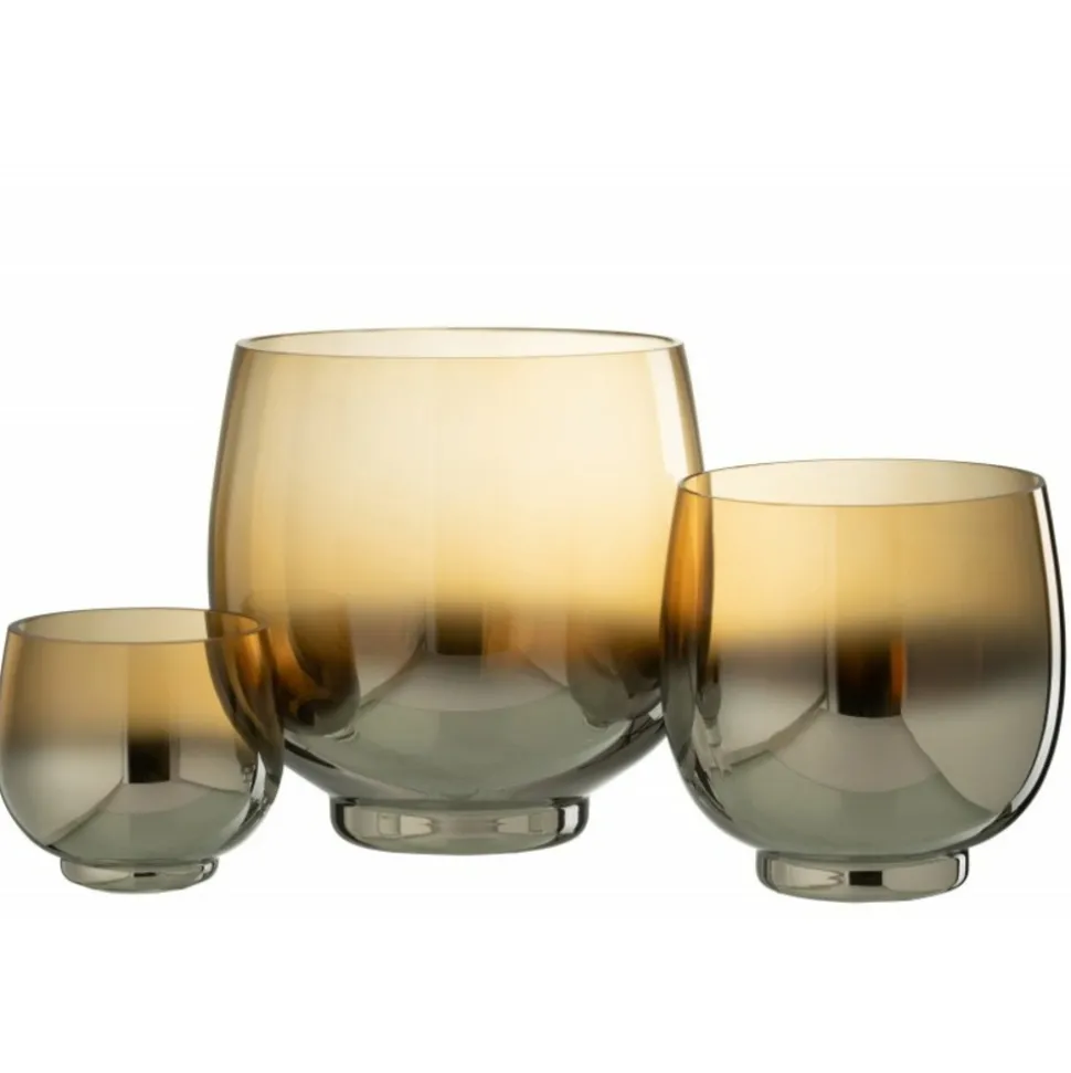 PARIS PRIX - Photophore rond déco "verre fumé" 14cm argent