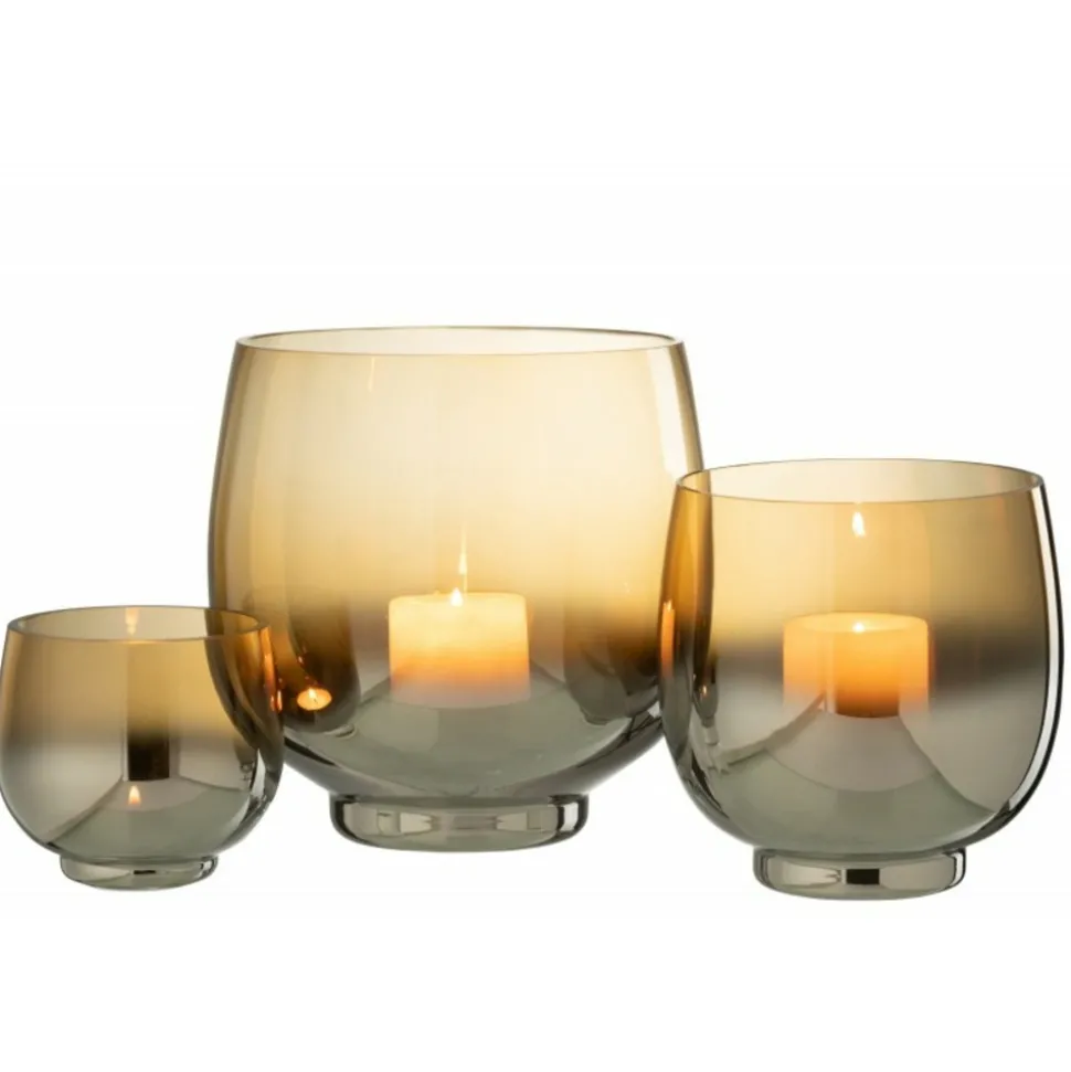 PARIS PRIX - Photophore rond déco "verre fumé" 14cm argent