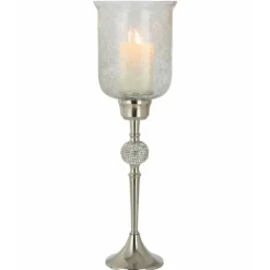 PARIS PRIX - Photophore sur pied "sphère diamant" 55cm argent