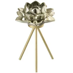 PARIS PRIX - Photophore sur pied "fleur verre" 18cm or