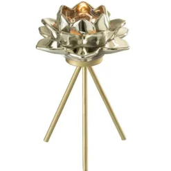 PARIS PRIX - Photophore sur pied "fleur verre" 18cm or