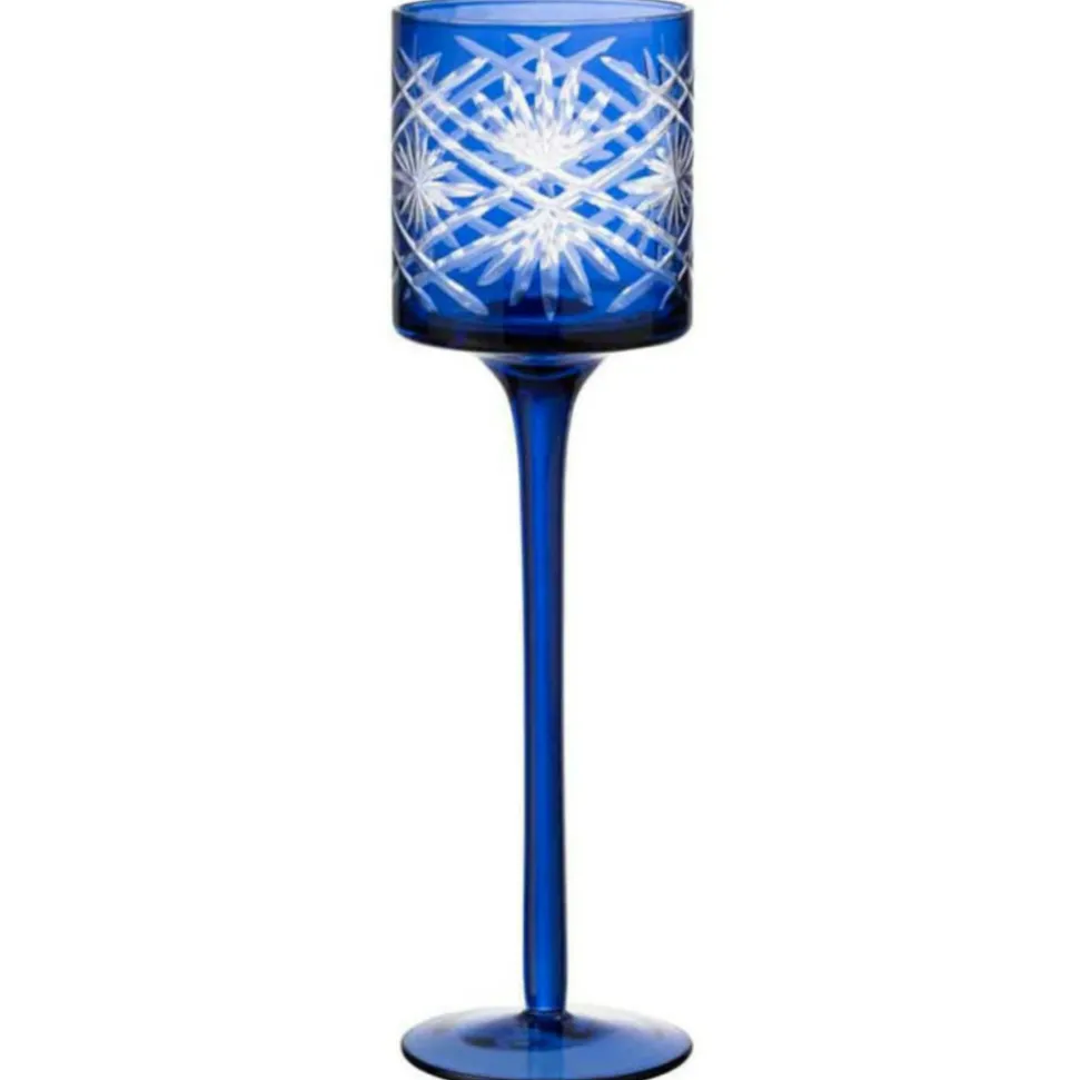 PARIS PRIX - Photophore sur pied déco "santorini" 25cm bleu