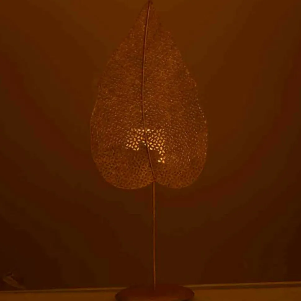 PARIS PRIX - Photophore sur pied "feuille métal" 50cm or