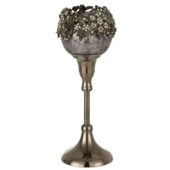 PARIS PRIX - Photophore sur pied avec bijoux "gilo" 24cm gris