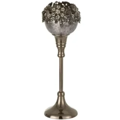 PARIS PRIX - Photophore sur pied avec bijoux "gilo" 27cm gris