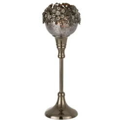 PARIS PRIX - Photophore sur pied avec bijoux "gilo" 27cm gris