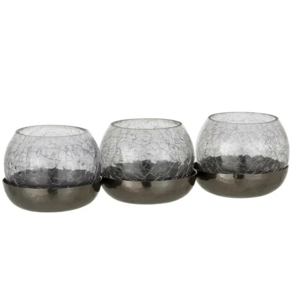 PARIS PRIX - Photophore verre craquelé "3 boules" 27cm noir