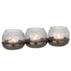 PARIS PRIX - Photophore verre craquelé "3 boules" 27cm noir