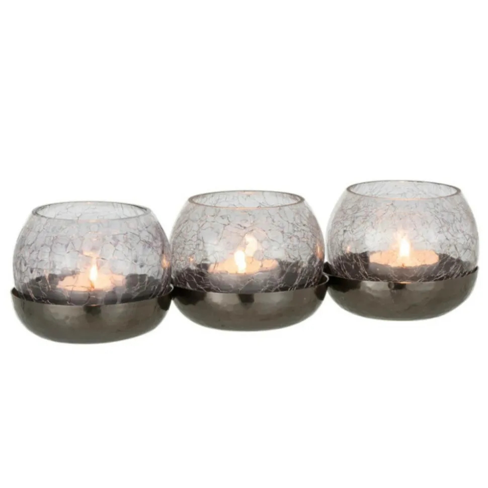 PARIS PRIX - Photophore verre craquelé "3 boules" 27cm noir