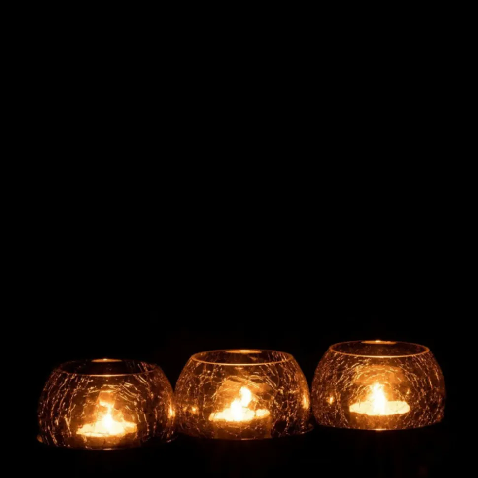 PARIS PRIX - Photophore verre craquelé "3 boules" 27cm noir