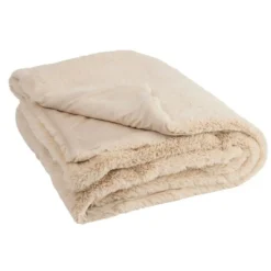 PARIS PRIX - Plaid imitation fourrure "cutie" 130x180cm beige