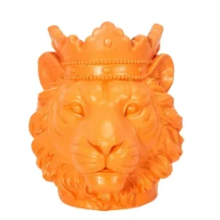 PARIS PRIX - Statue & porte plante "lion" 35cm orange