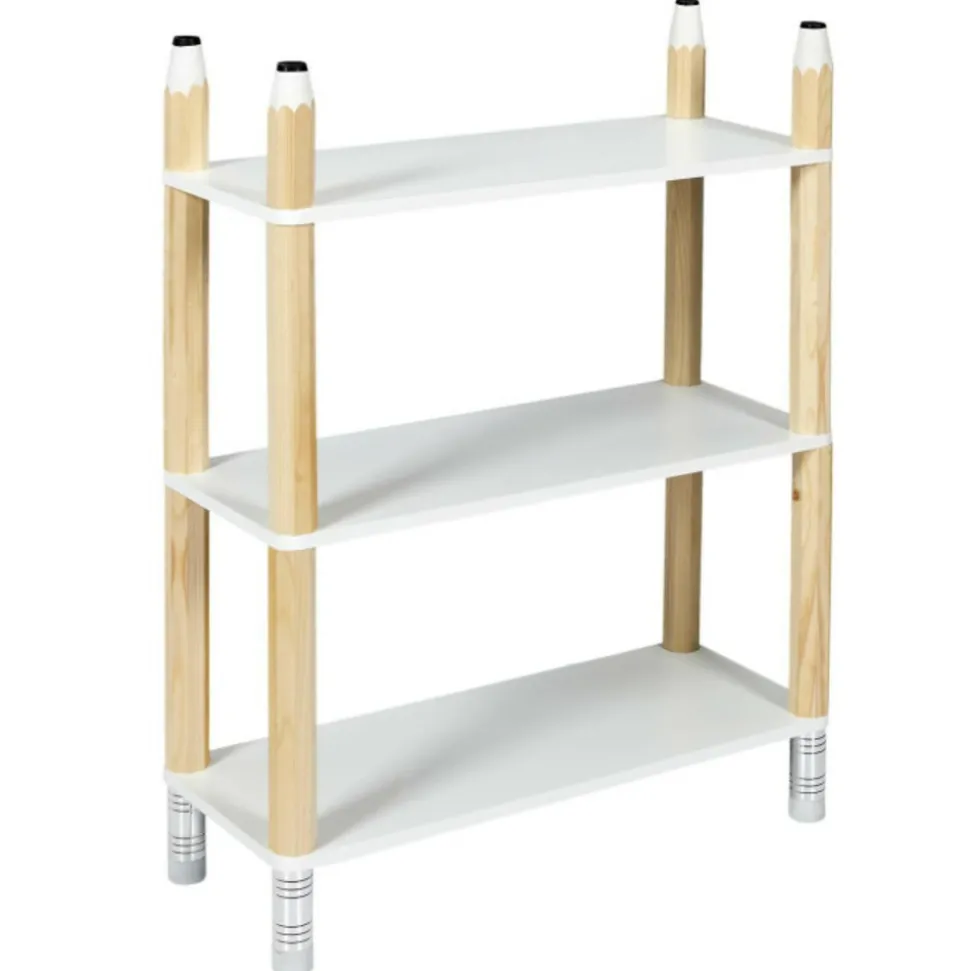 PARIS PRIX - Étagère 3 niveaux enfant "crayon" 77cm blanc & beige