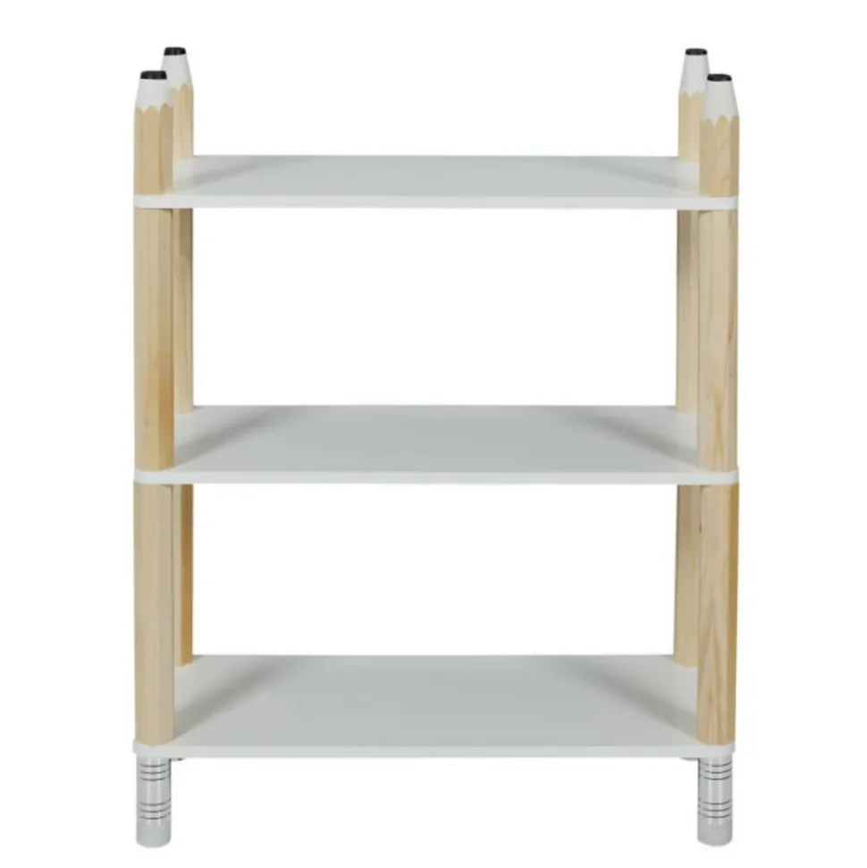 PARIS PRIX - Étagère 3 niveaux enfant "crayon" 77cm blanc & beige