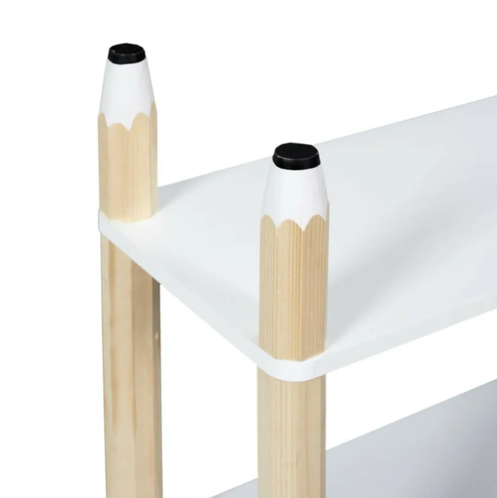 PARIS PRIX - Étagère 3 niveaux enfant "crayon" 77cm blanc & beige