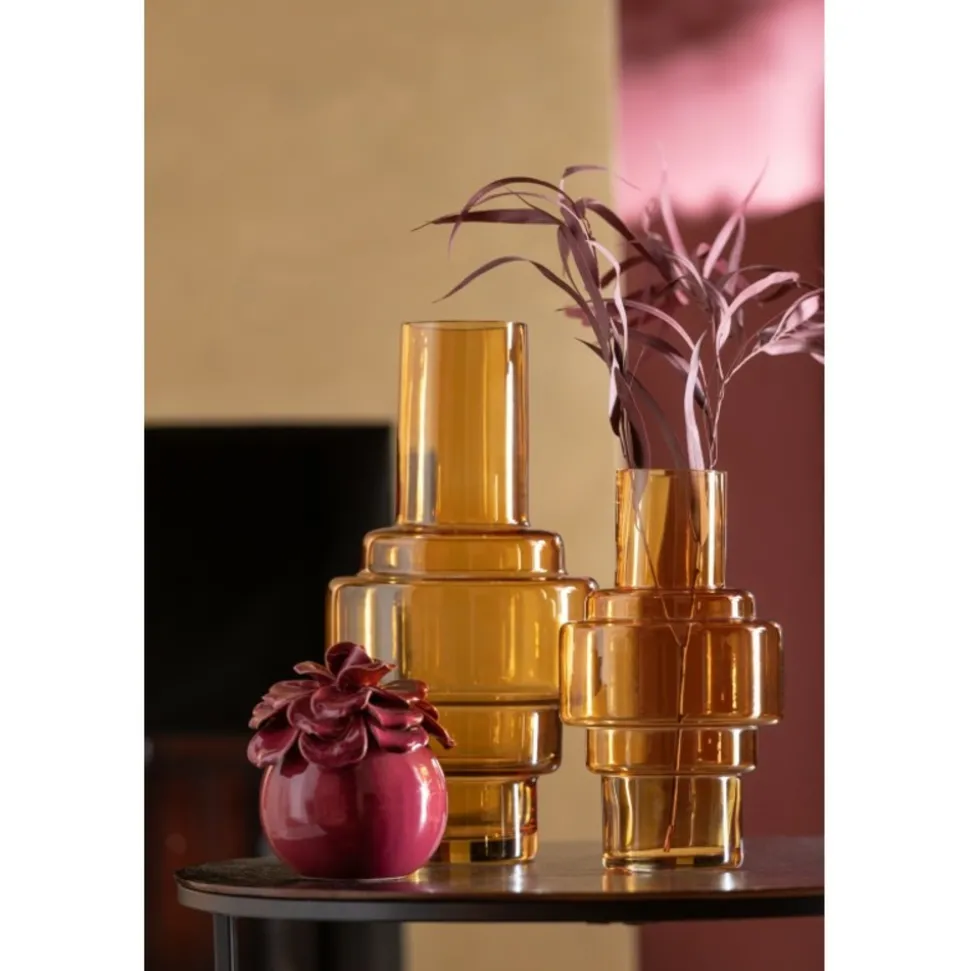 PARIS PRIX - Vase design en verre "rino" 35cm ocre