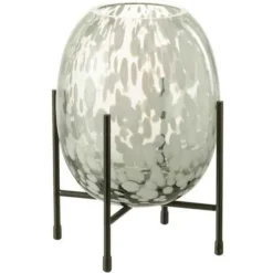 PARIS PRIX - Vase sur pied design "tâche" 22cm gris & blanc