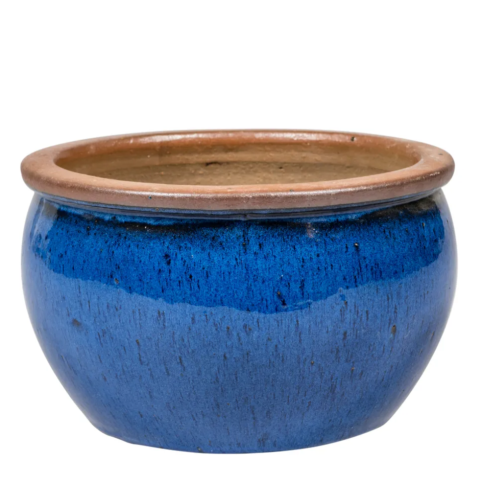 PASSION FOR POTTERY - Pot de fleurs Bonn en grès émaillé, coloris bleu - D.33xH.21cm
