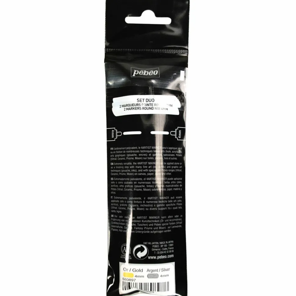 PÉBÉO - Duo de marqueurs base huile 4 mm - or et argent