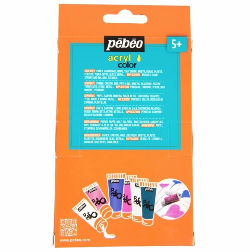 PÉBÉO - Kit découverte peinture acrylique - 6 couleurs girly - 6 x 20 ml