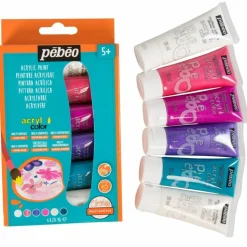 PÉBÉO - Kit découverte peinture acrylique - 6 couleurs girly - 6 x 20 ml