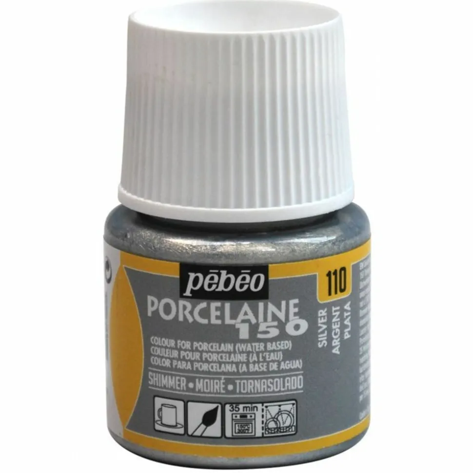 PÉBÉO - Peinture à l'eau moirée pour porcelaine - argent - 45 ml