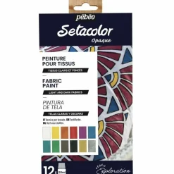 PÉBÉO - Set de 12 peintures pour tissus clairs et foncés setacolor - 12 x 20 ml