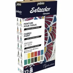 PÉBÉO - Set de 12 peintures pour tissus clairs et foncés setacolor - 12 x 20 ml