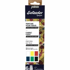 PÉBÉO - Set de 6 peintures pour tissus clairs et foncés setacolor - 6 x 20 ml