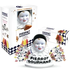 PIERROT GOURMAND - Buste porte-sucettes et étui de 40 sucettes, saveurs fruits et caramel
