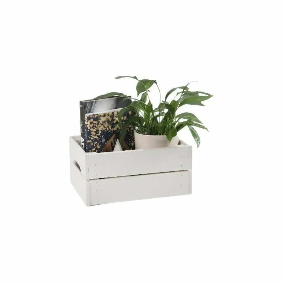 PINUS - Caisse de rangement en pin petit modèle 31 x 23 x 15 cm blanc
