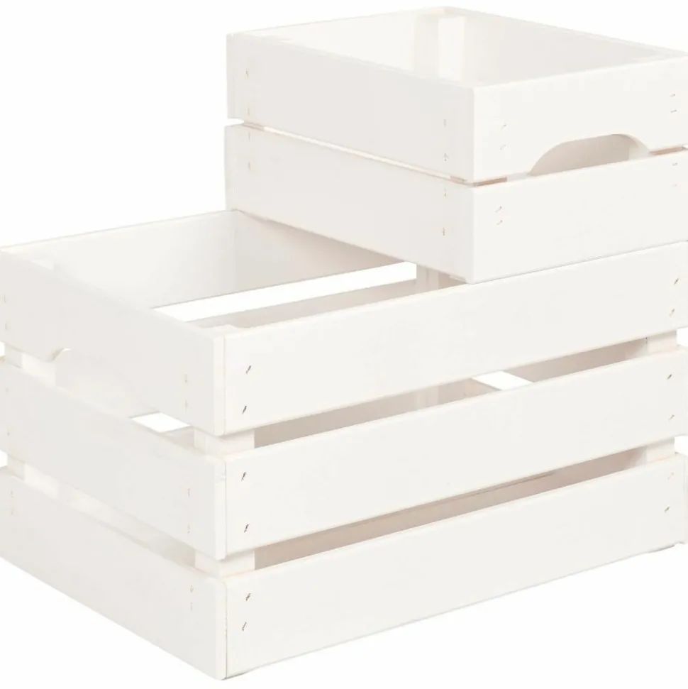 PINUS - Caisse de rangement en pin petit modèle 31 x 23 x 15 cm blanc