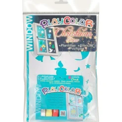 PLAYCOLOR - Coffret 6 gouaches solides + pochoirs playcolor window pour peinture sur verre