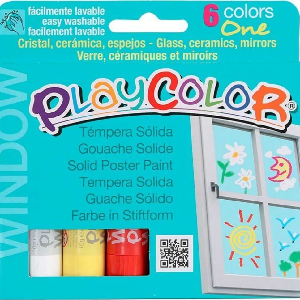PLAYCOLOR - Coffret 6 gouaches solides + pochoirs playcolor window pour peinture sur verre