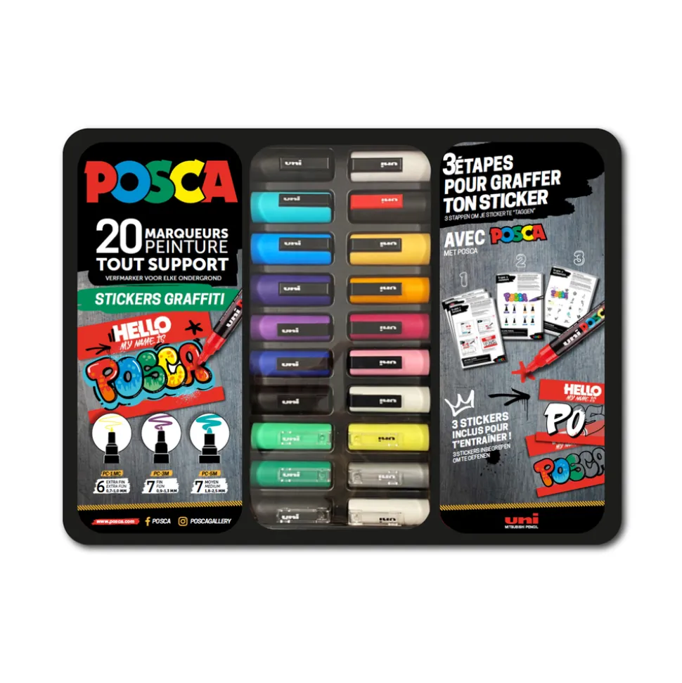 POSCA - Mallette de 20 marqueurs Posca Graffiti pour création DIY de stickers