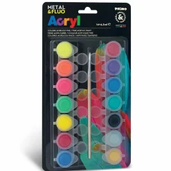 PRIMO - 14 pots de peinture acrylique fluo et métalique 4,5 ml