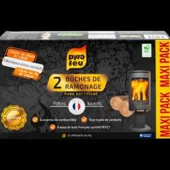 PYRO FEU - Pyro feu lot de 2 bûches de ramonage pour insert avec certificat