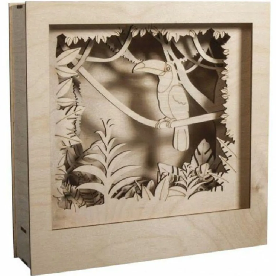 RAYHER - Cadre décoratif en bois à motif 3d - 24 x 24 x 6,5 cm - toucan