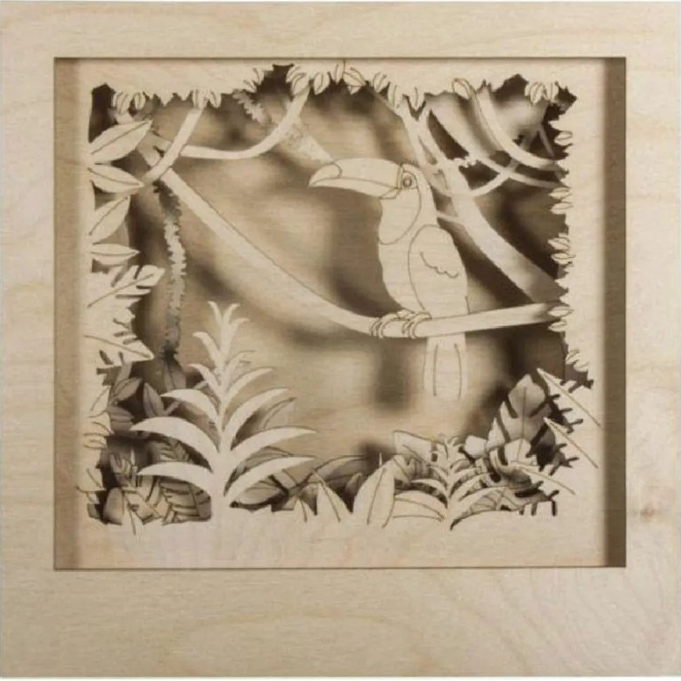 RAYHER - Cadre décoratif en bois à motif 3d - 24 x 24 x 6,5 cm - toucan