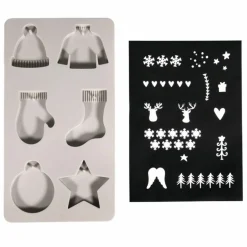 RAYHER - Moule en silicone 6 formes de noël + pochoir a5