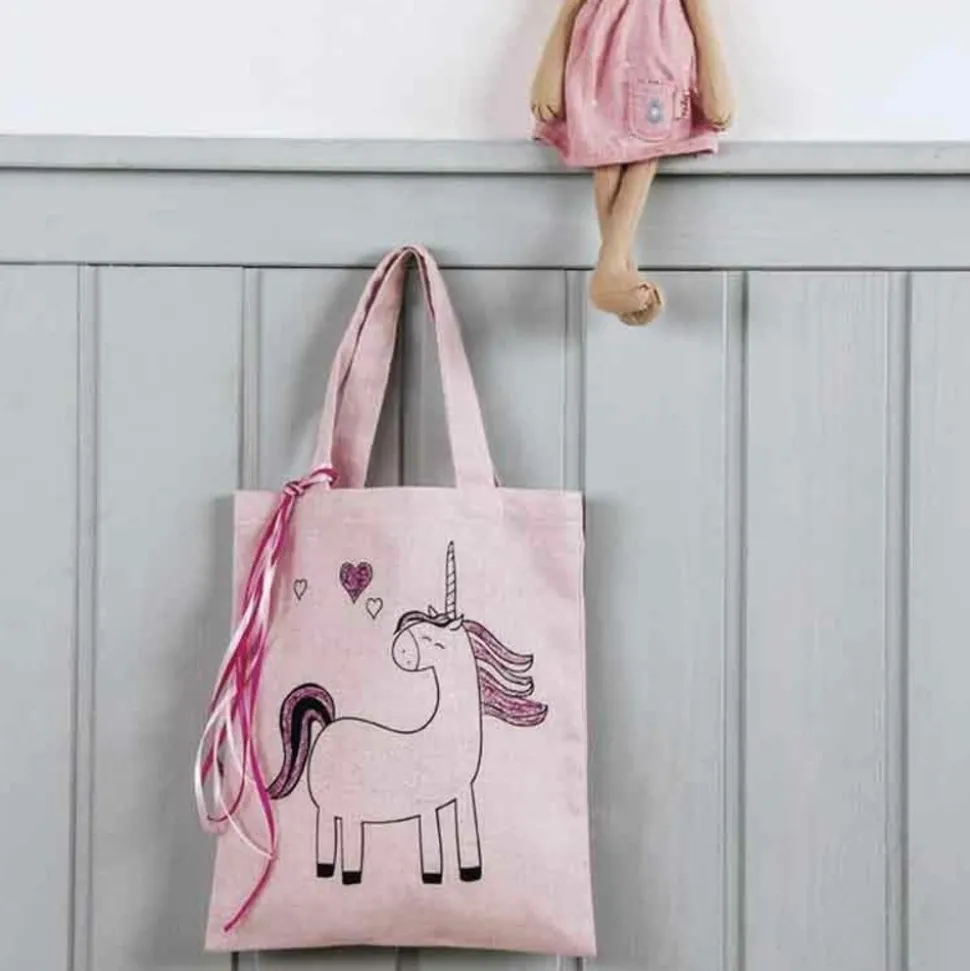 RAYHER - Sac en coton rose 25 x 20 cm - licorne