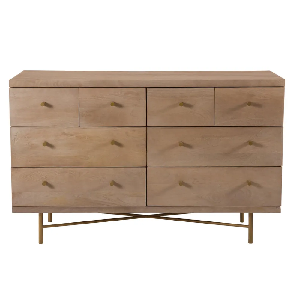 RENDEZ-VOUS DÉCO - Bran - commode 8 tiroirs en bois de manguier et pieds en métal doré